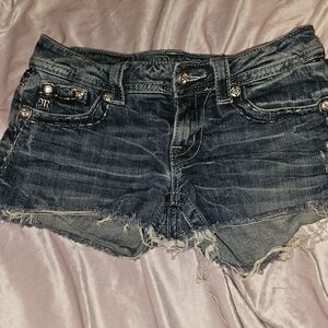 Miss Me Dark Blue Frayed Jean Shorts